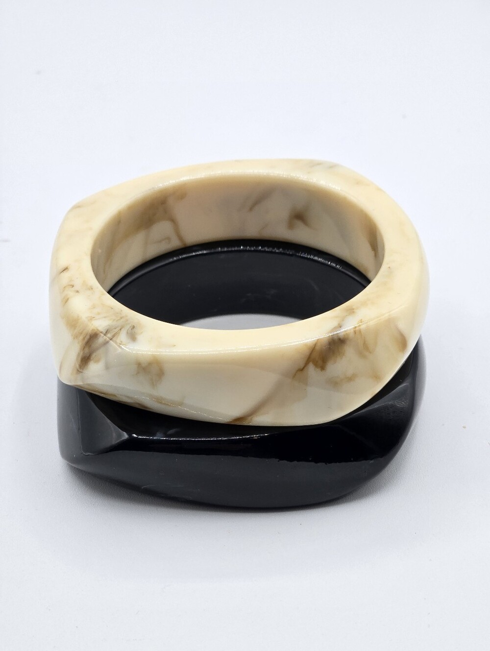 Statement Bracelets Resin Material Marbled Cream & Black Bangle Style
